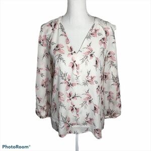 Kobi Halperin Silk Pink Floral Blouse Small White Shirt Top